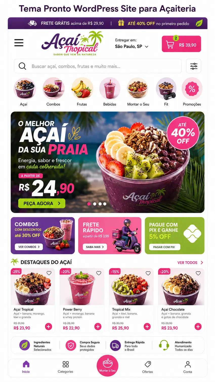 Criação de site para Açaíteria Delivery com Cardápio Online