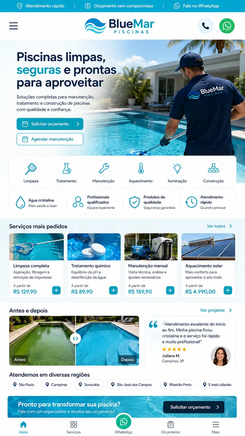 Criação de site para Limpeza e Manutenção de Piscinas