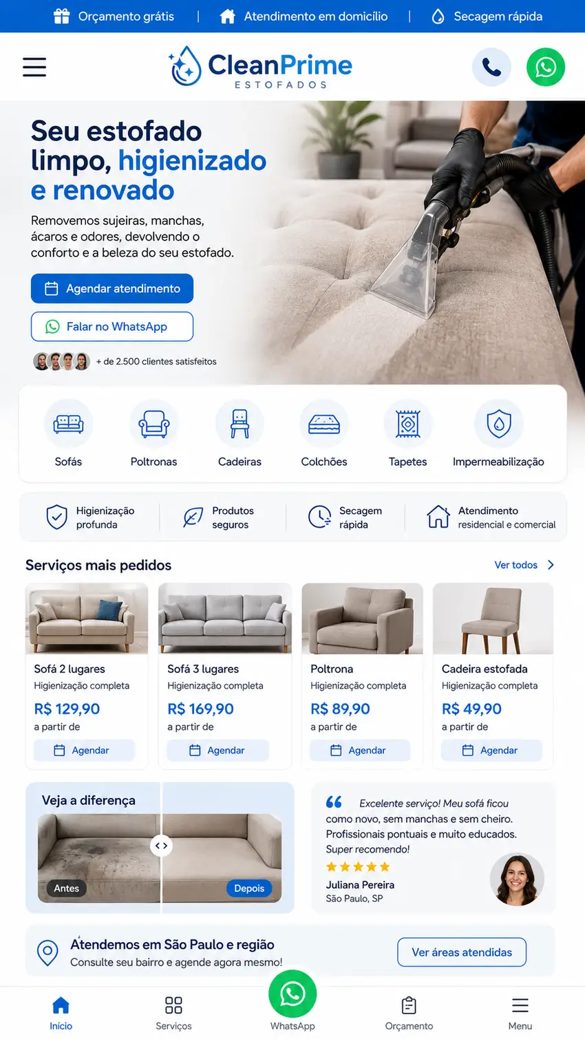 Criação de site para Higienização de Estofados
