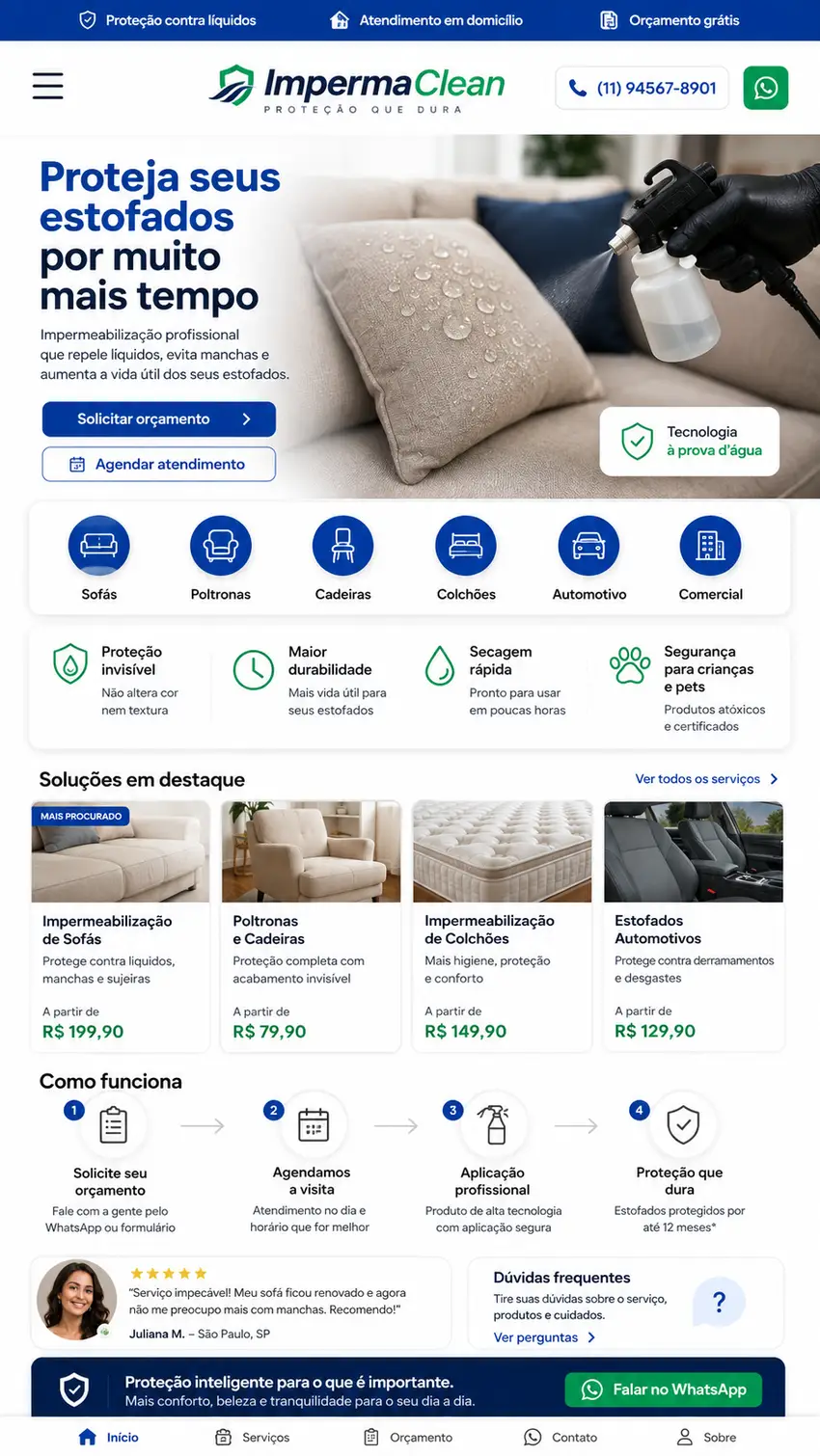 Criação de site para Impermeabilização de Estofados