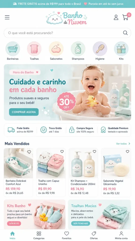 Criação de site para Loja de Banho de Bebê