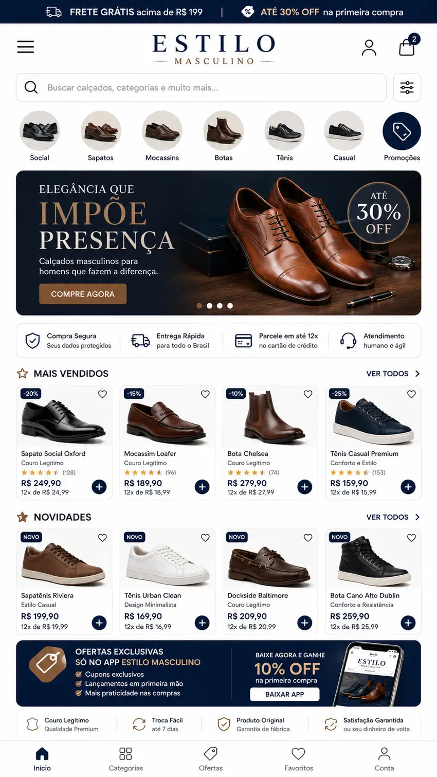 Criação de site para Loja de Calçados Masculinos