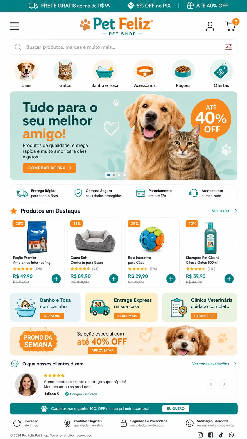 Criação de site para Loja de Produtos Pet