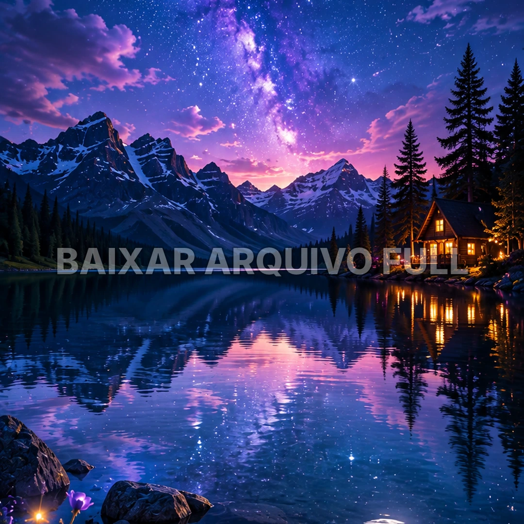 Wallpaper para Celular Galáxia e Lua sobre Lago | Baixar Agora