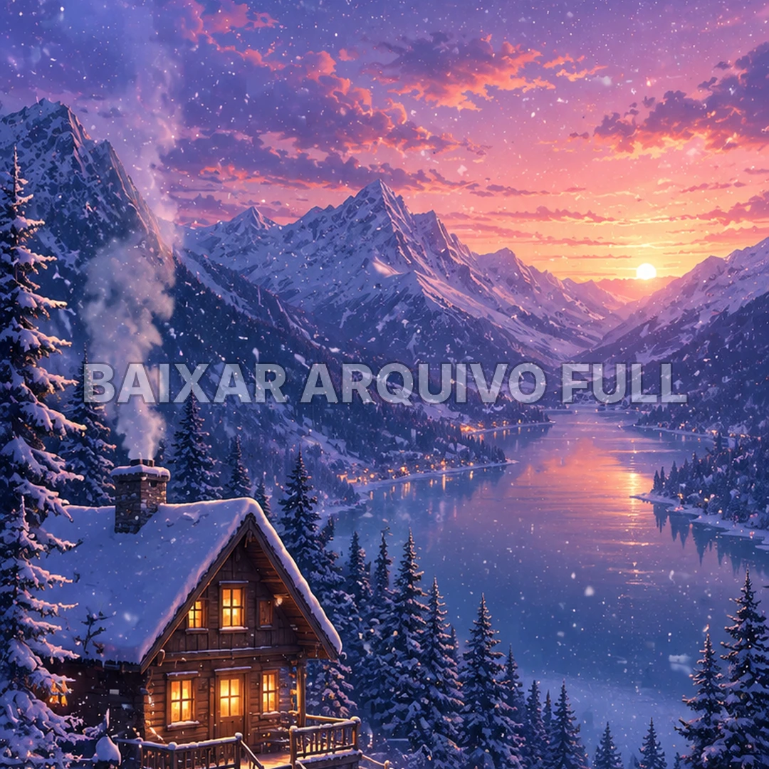 Wallpaper para Celular Cabana na Neve e Céu Estrelado | Baixar Agora