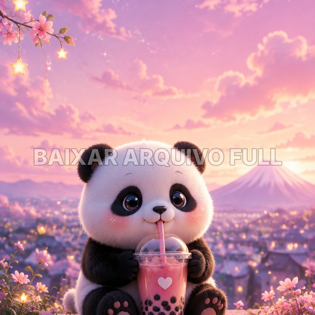 Wallpaper para Celular Panda Fofo no Céu Rosa | Baixar Agora