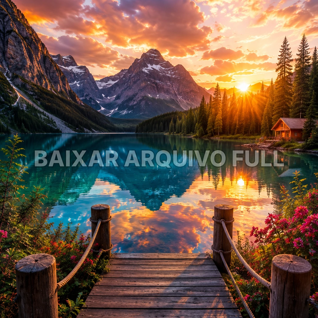 Wallpaper para Celular Lago nas Montanhas ao Pôr do Sol | Baixar Agora