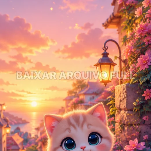 Wallpaper para Celular Gatinho Fofo ao Pôr do Sol | Baixar Agora