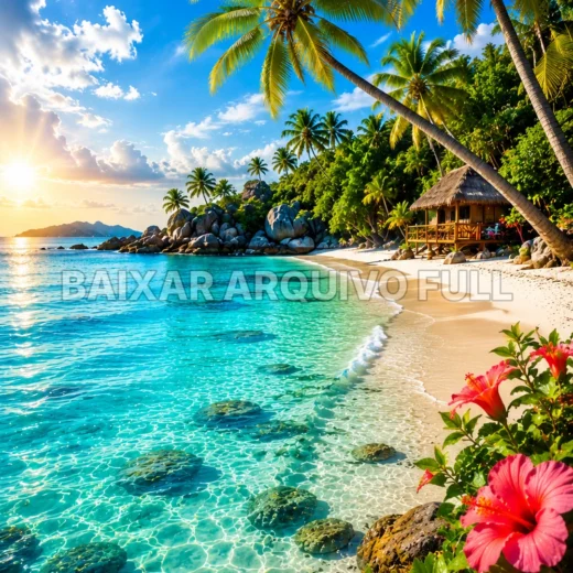 Wallpaper para Celular Praia Tropical com Flores | Baixar Agora