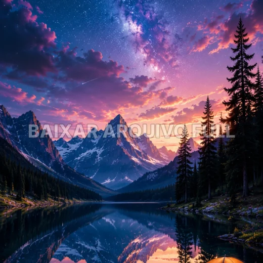 Wallpaper para Celular Acampamento nas Montanhas ao Entardecer | Baixar Agora