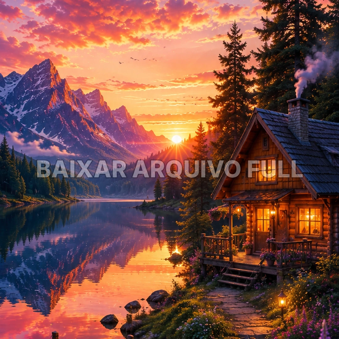 Wallpaper para Celular Cabana na Montanha ao Pôr do Sol | Baixar Agora