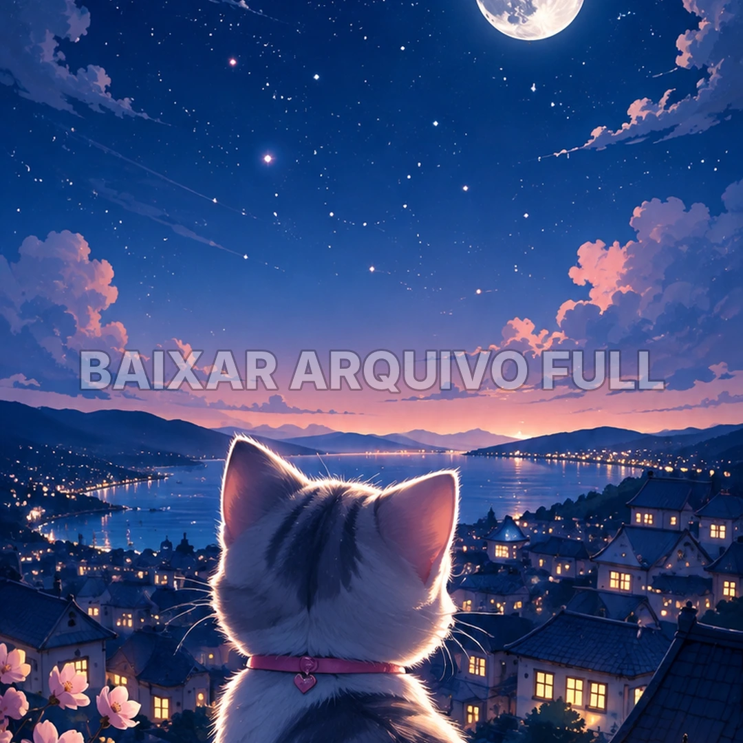 Wallpaper para Celular Gato olhando a Lua e Estrelas | Baixar Agora