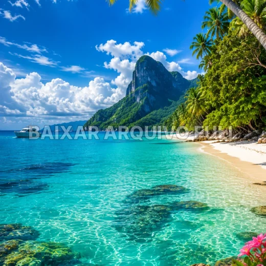 Wallpaper para Celular Ilha Tropical com Água Turquesa | Baixar Agora