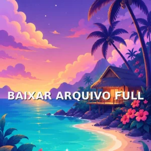 Wallpaper para Celular Praia Tropical com Bangalô ao Anoitecer | Baixar Agora