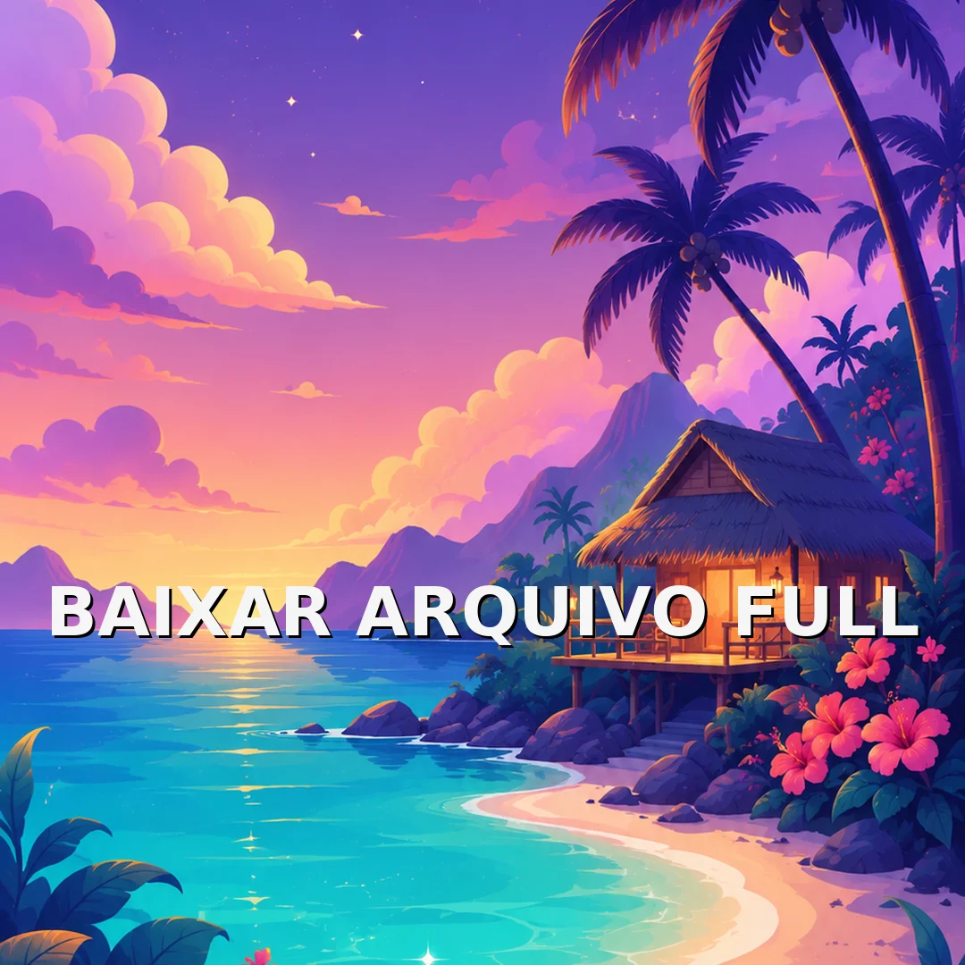 Wallpaper para Celular Praia Tropical com Bangalô ao Anoitecer | Baixar Agora