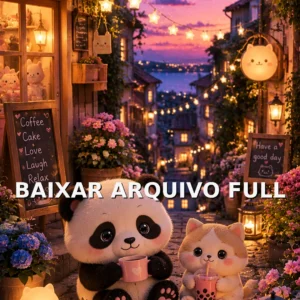 Wallpaper para Celular Panda e Gatinho em Rua Encantada | Baixar Agora