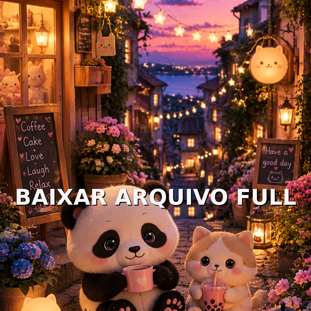 Wallpaper para Celular Panda e Gatinho em Rua Encantada | Baixar Agora