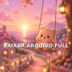 Wallpaper para Celular Ursinho no Balanço em Jardim Rosa | Baixar Agora