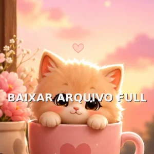 Wallpaper para Celular Gatinho na Xícara Rosa | Baixar Agora