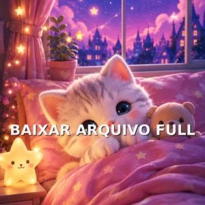 Wallpaper para Celular Gatinho Dormindo na Cama Roxa | Baixar Agora