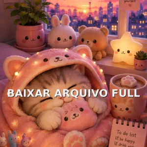 Wallpaper para Celular Gatinho Dormindo em Quarto Kawaii | Baixar Agora