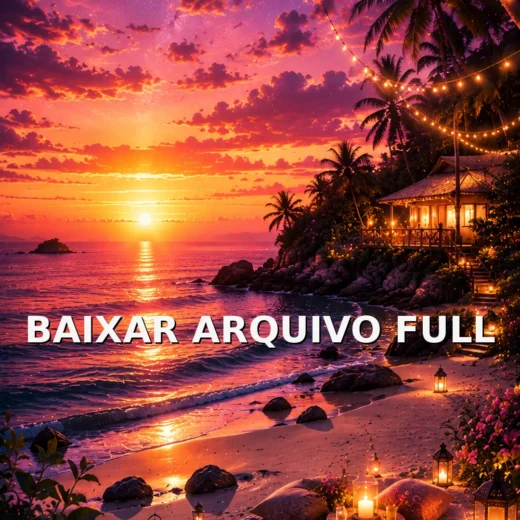 Wallpaper para Celular Praia Tropical ao Pôr do Sol com Bangalô | Baixar Agora