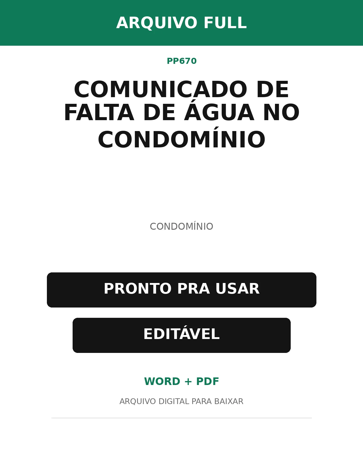 Baixar Comunicado de Falta de Água no Condomínio Online – Word e PDF