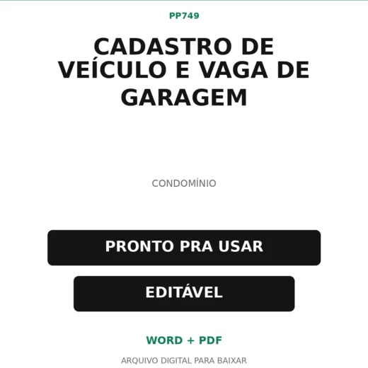 Baixar Cadastro de Veículo e Vaga de Garagem Online – Word e PDF