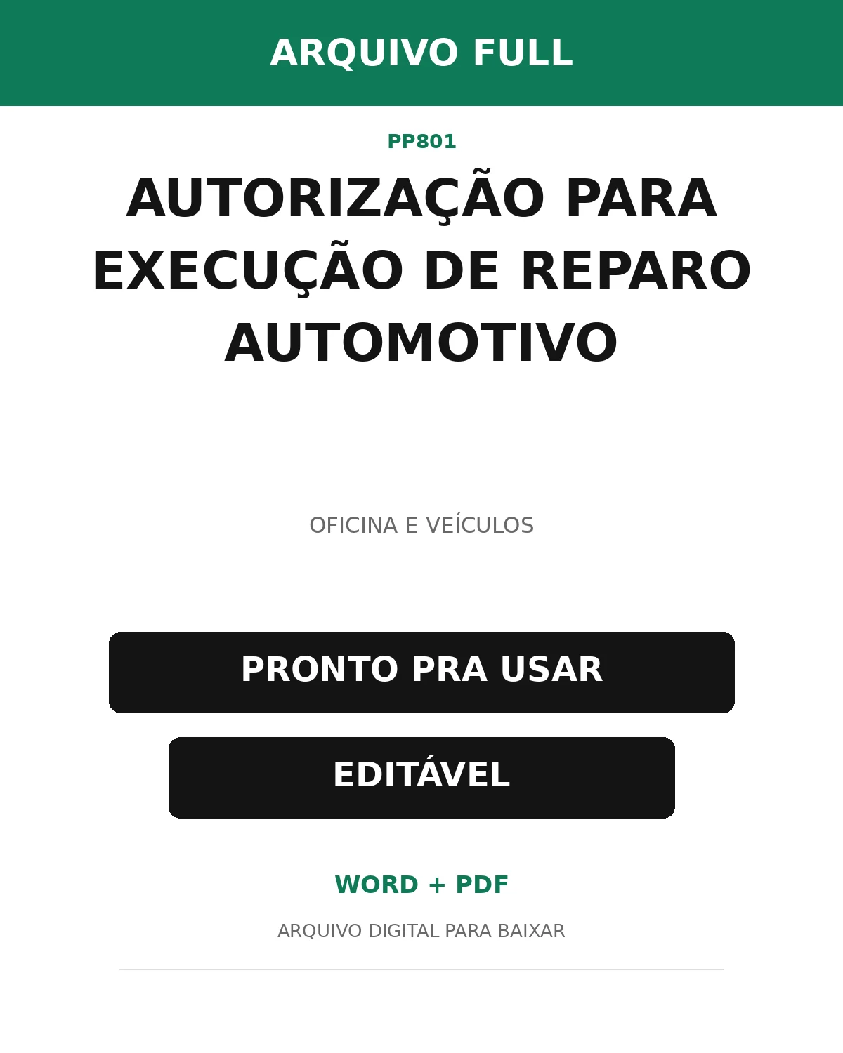 Baixar Autorização para Execução de Reparo Automotivo Online – Word e PDF