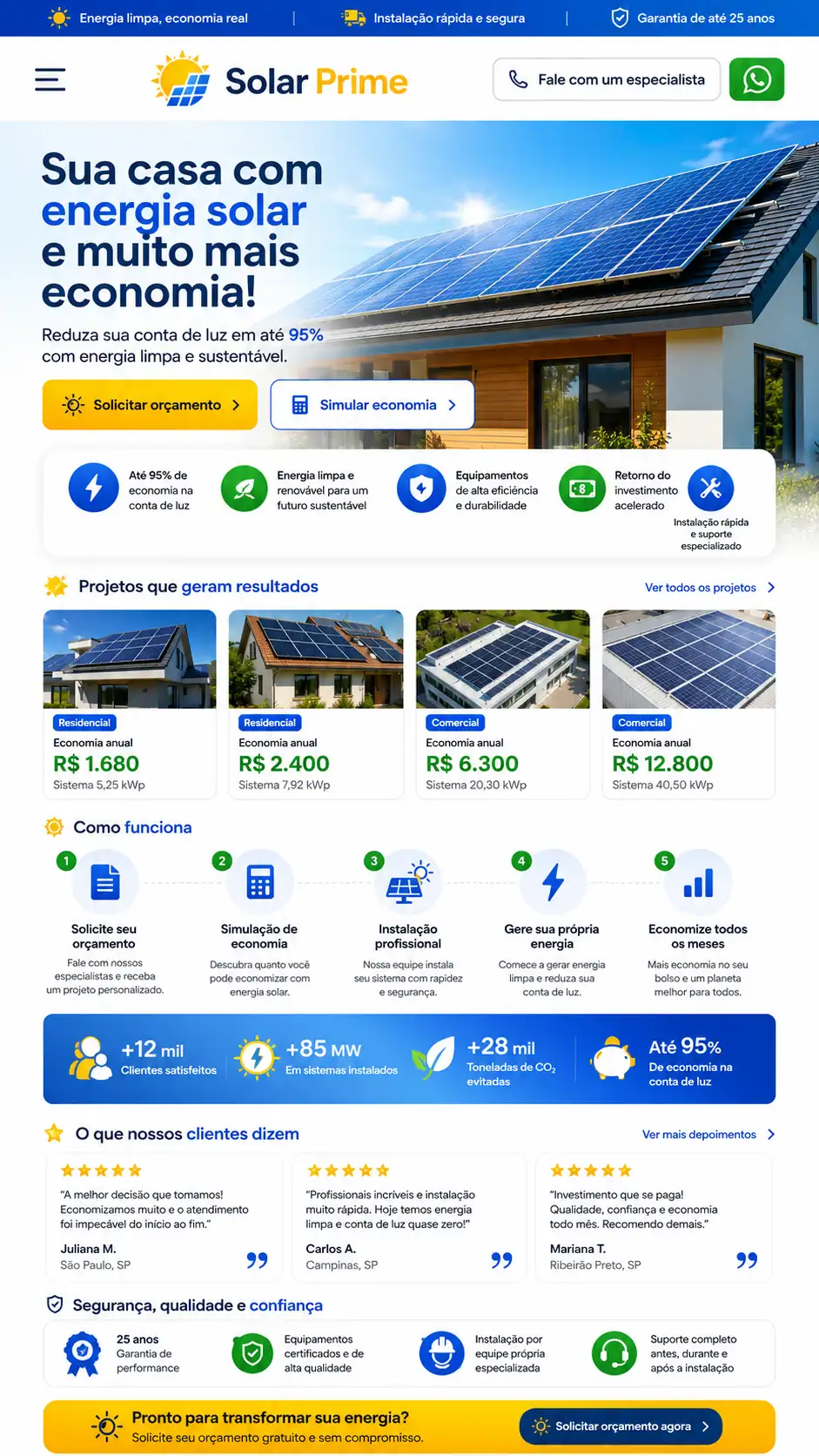 Criação de site para Empresa de Energia Solar