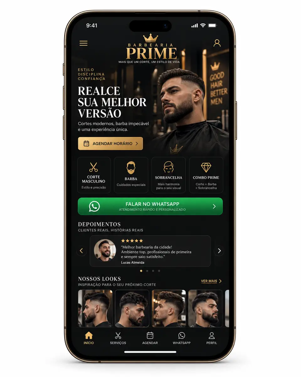 Suporte para site de barbearia layout comercial