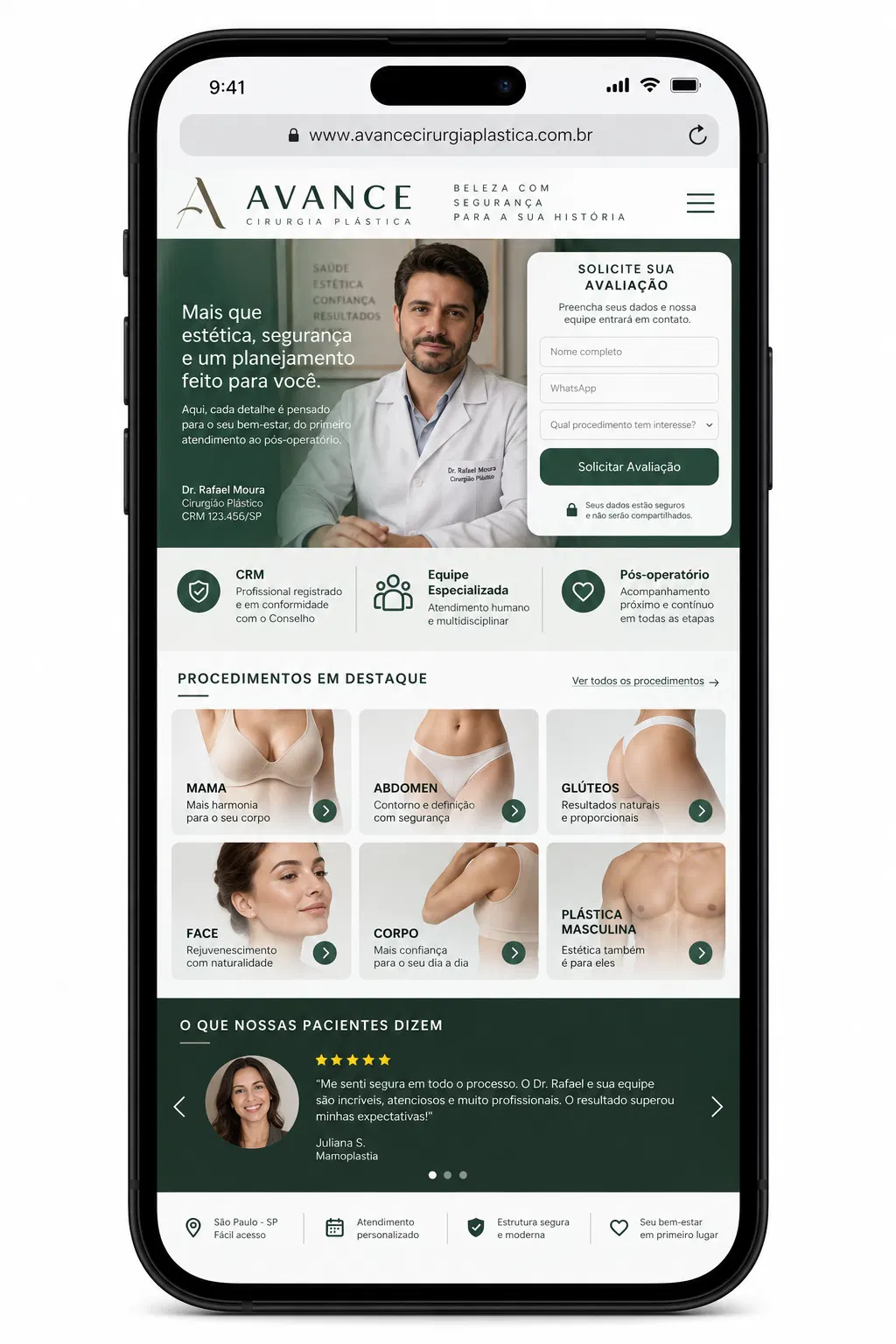 Criação de site para Cirurgia Plástica Estética Avançada