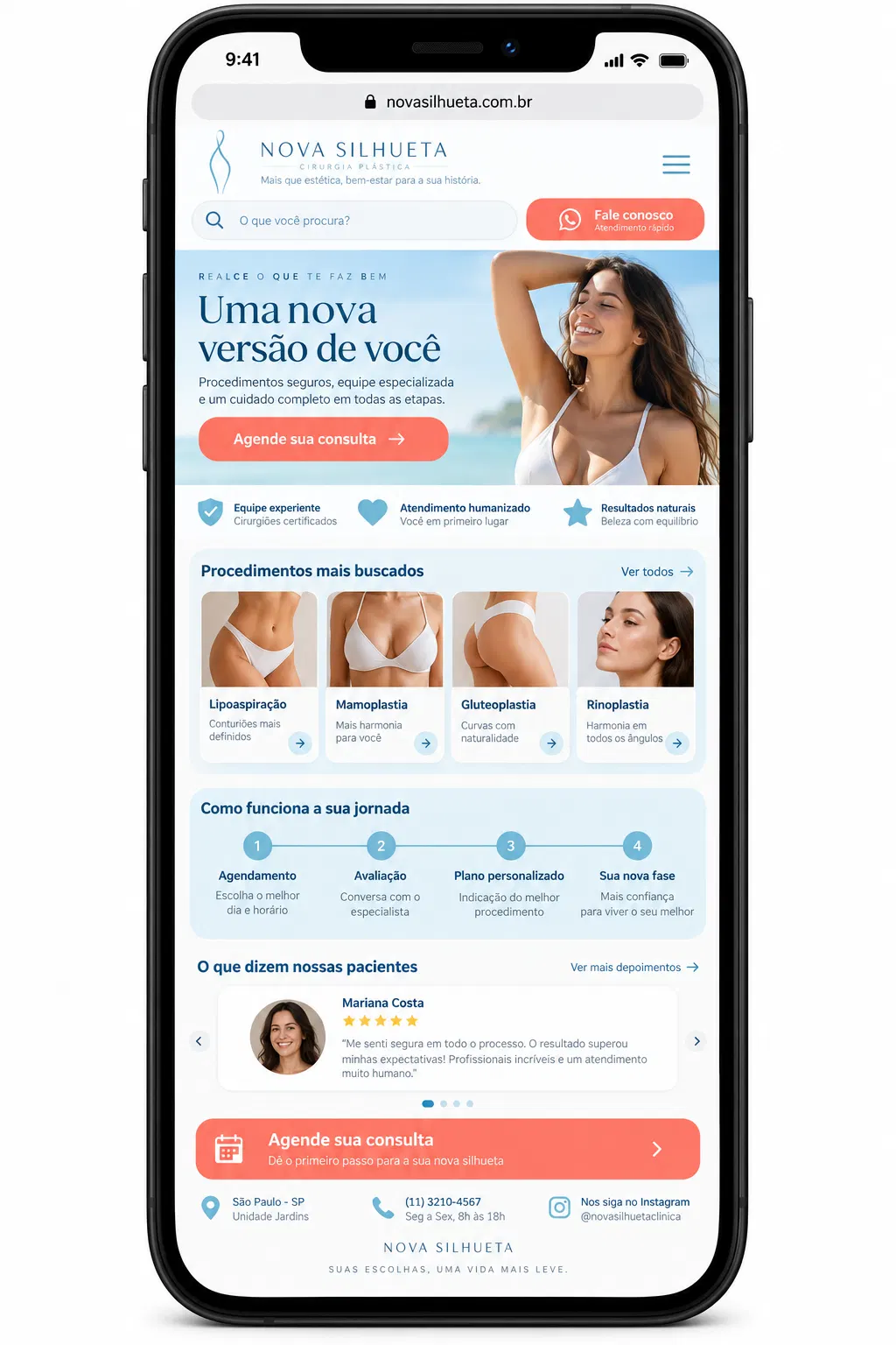 Administração de site para cirurgia plástica corporal