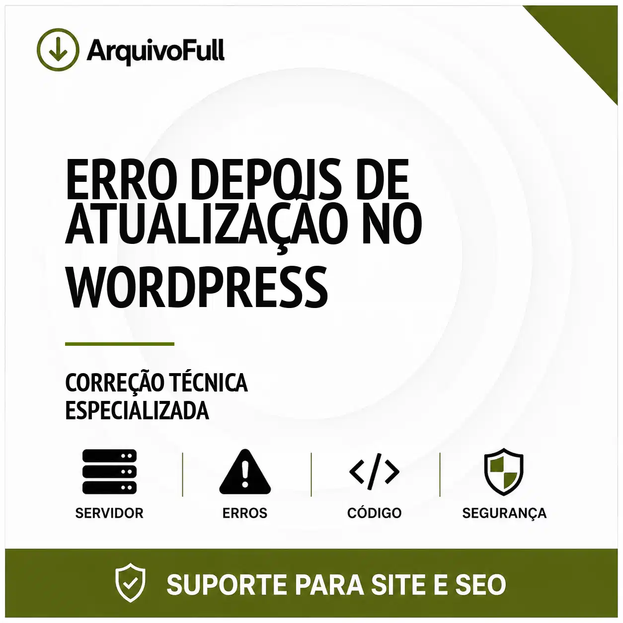 Suporte profissional para erro Depois de Atualização no WordPress