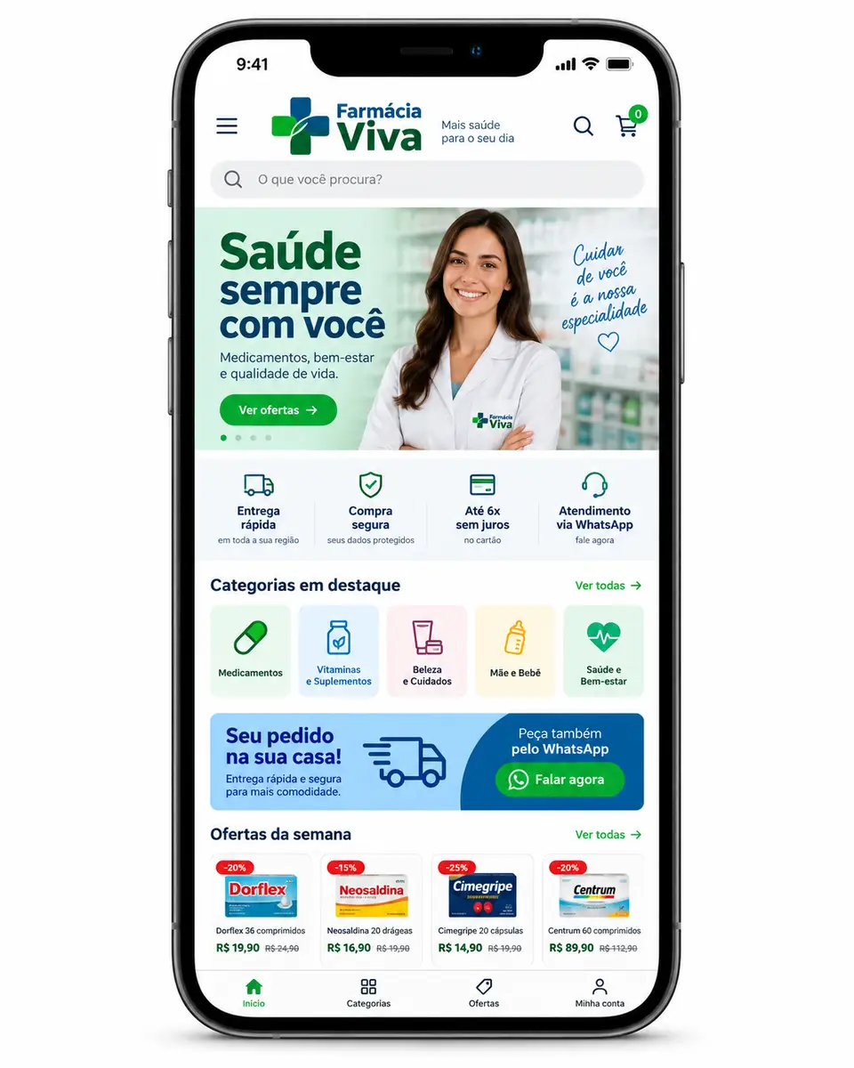 Site com Catálogo e Orçamento para Farmácia: Atendimento Comercial