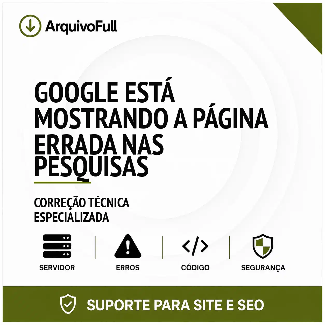 Suporte profissional para google Está Mostrando a Página Errada nas Pesquisas