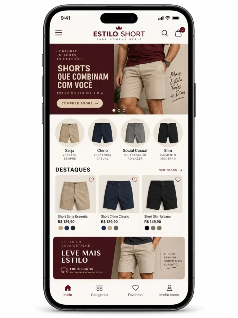 Criação de site para Loja de Shorts Masculinos Desenvolvimento
