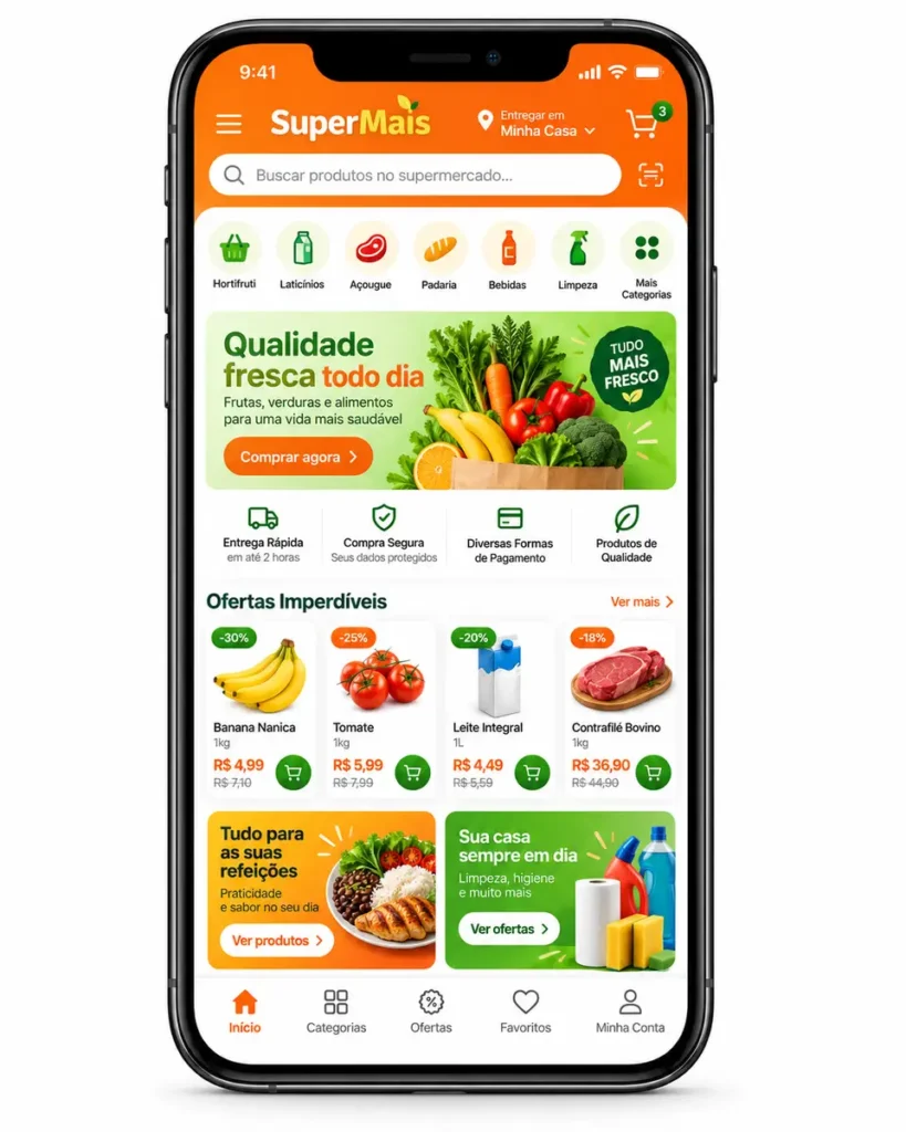 Criação de site para Supermercado Online com Vitrine de Produtos