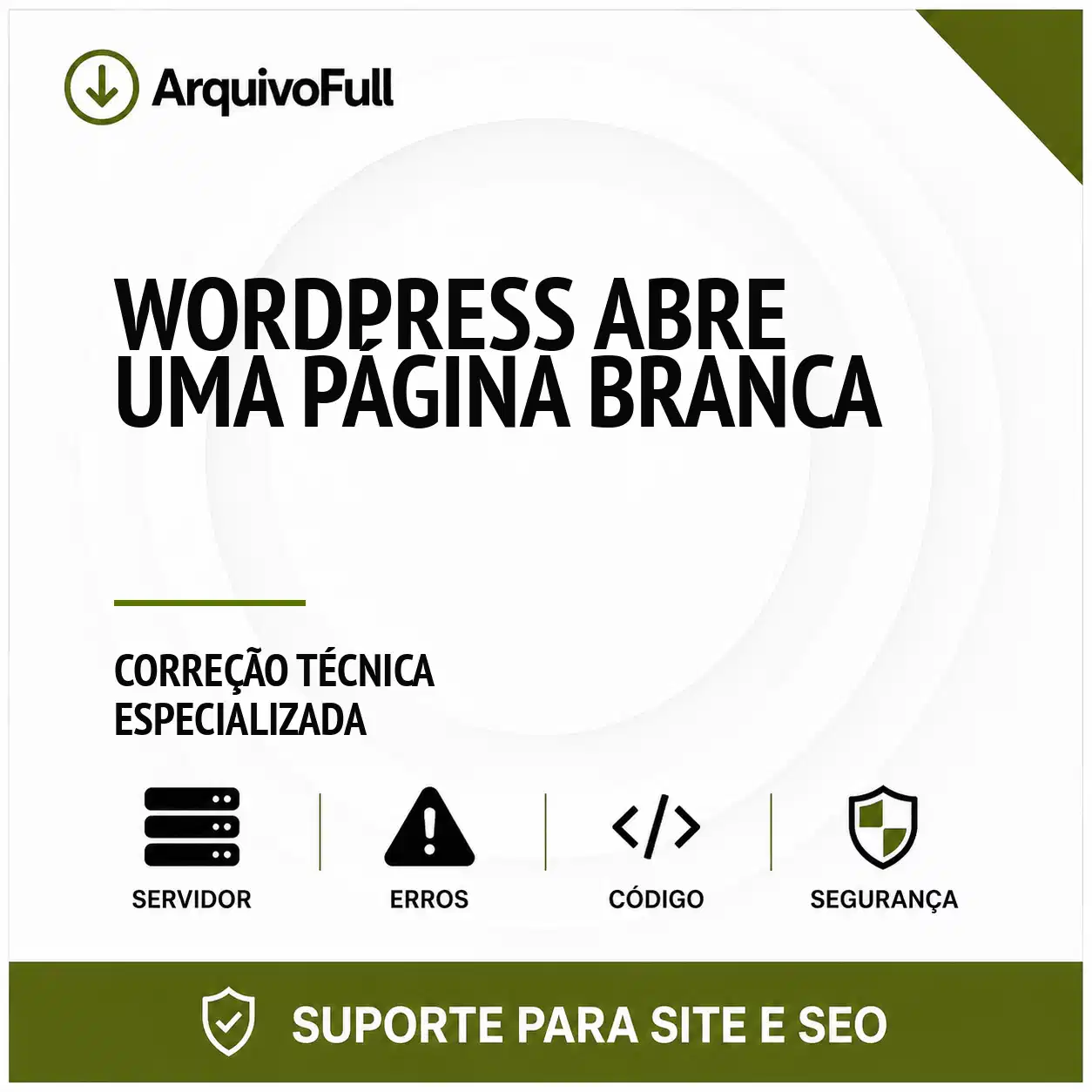 Suporte profissional para wordPress Abre uma Página Branca