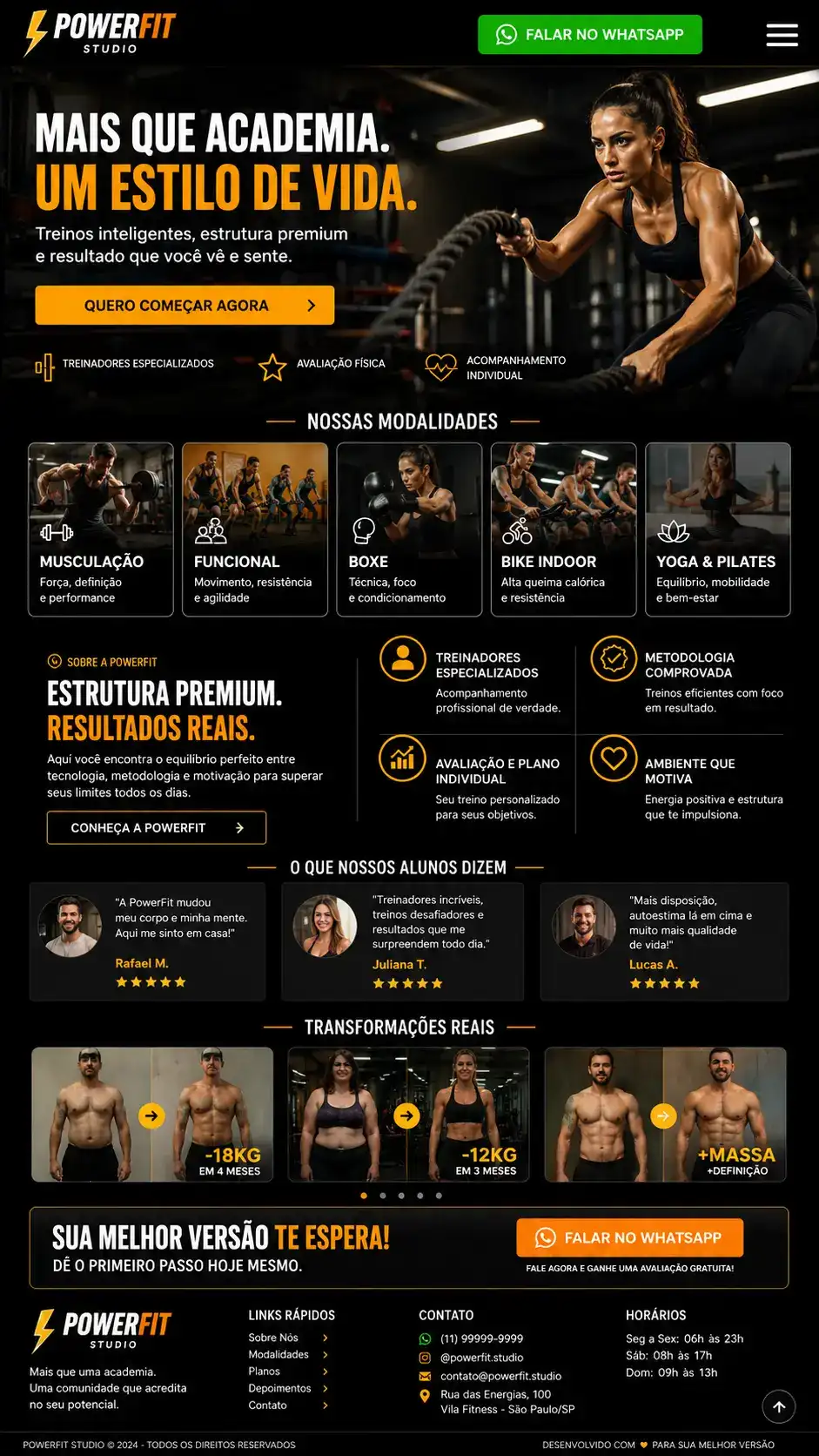 Criação de site para Estúdio de Treinamento Funcional