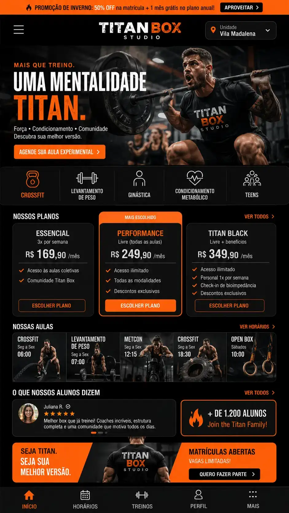 Criação de site para Centro de Treinamento Físico