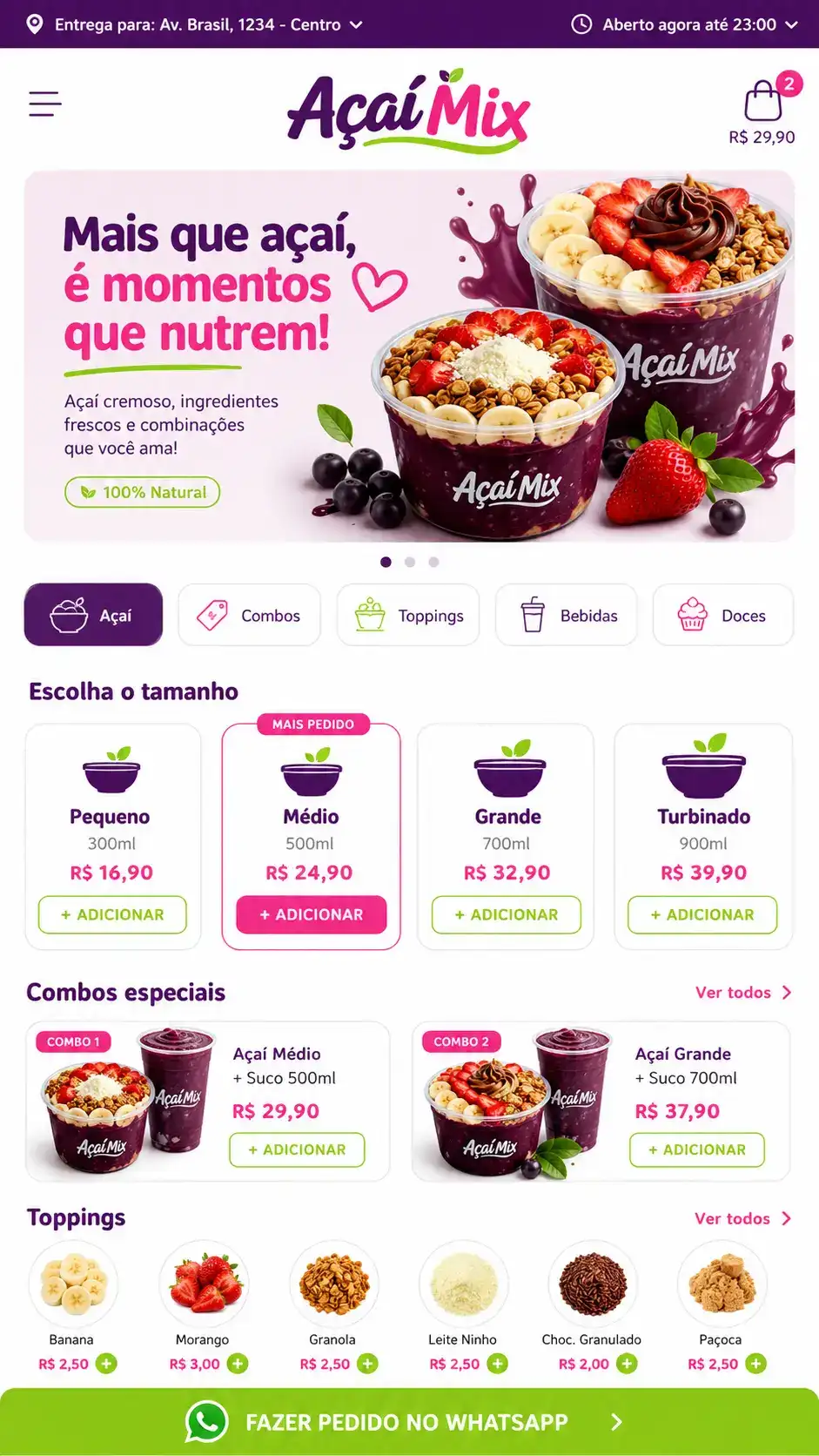Criação de site para Açaí Delivery com Cardápio Digital