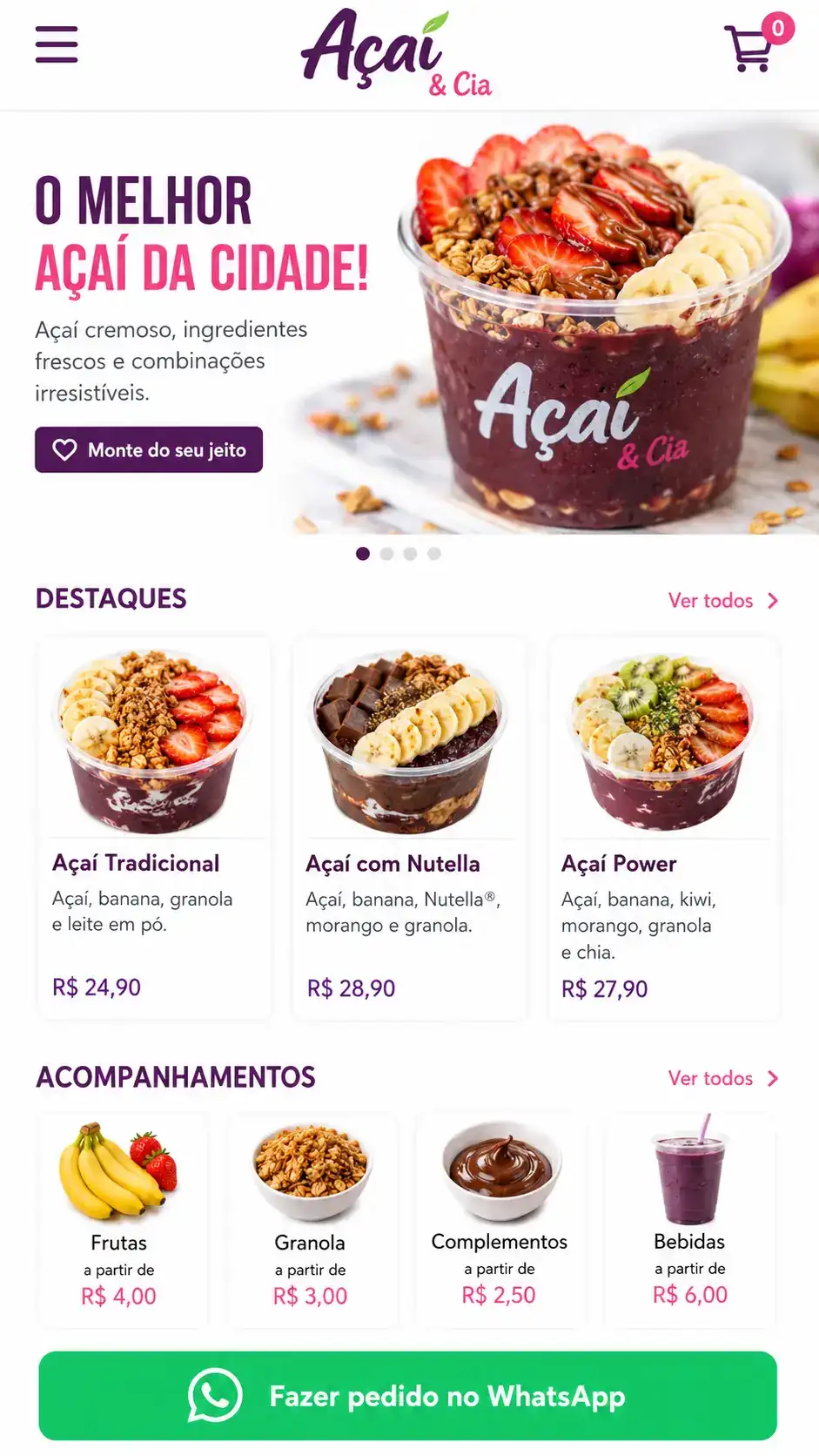 Criação de site para Açaí Delivery com Cardápio Online