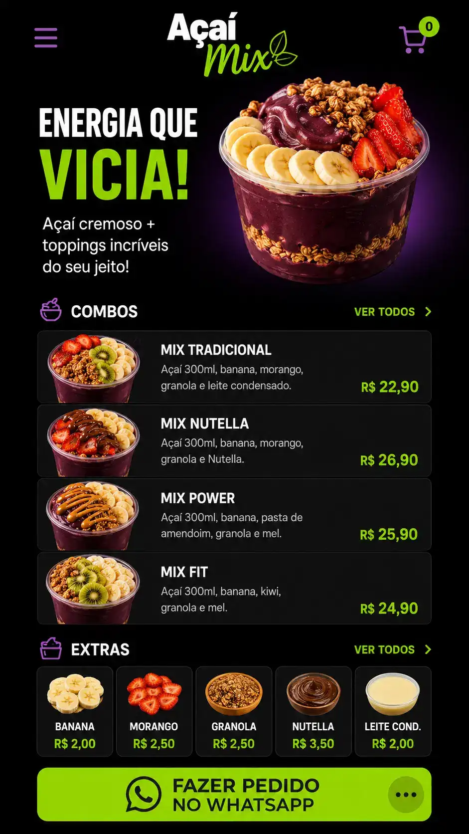 Criação de site para Açaí Delivery Neon