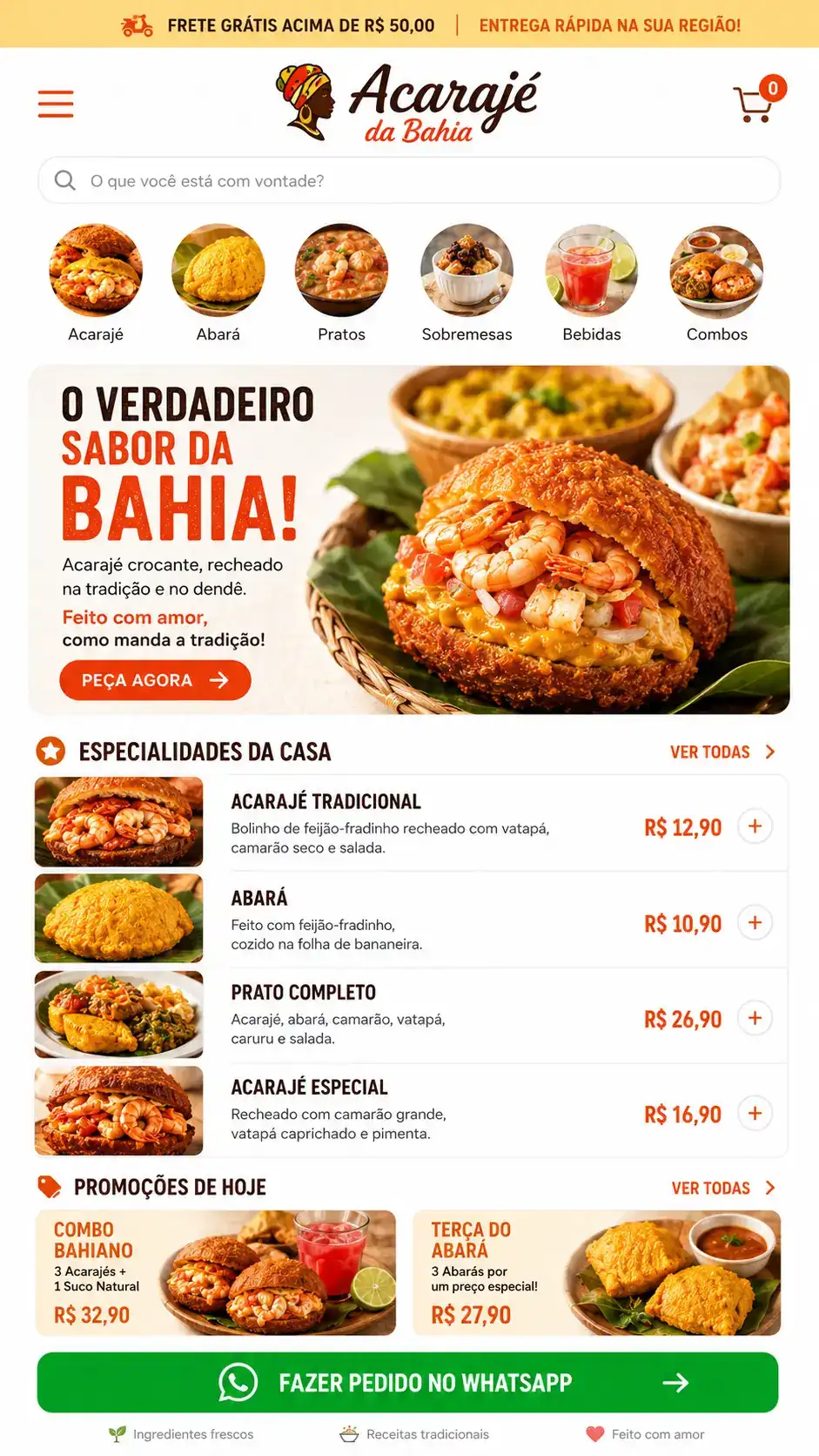 Criação de site para Acarajé Delivery
