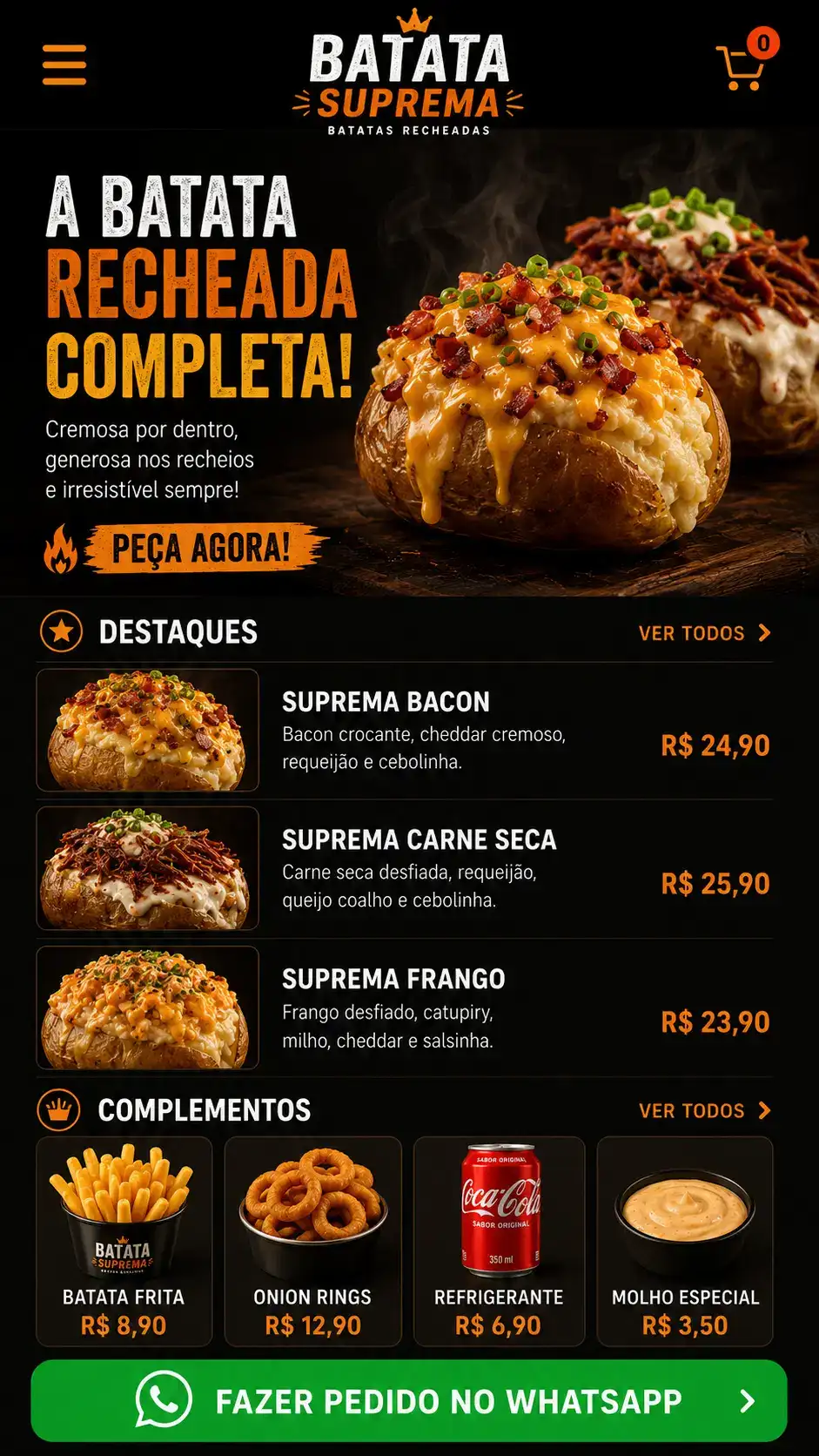 Criação de site para Batataria com Cardápio Digital