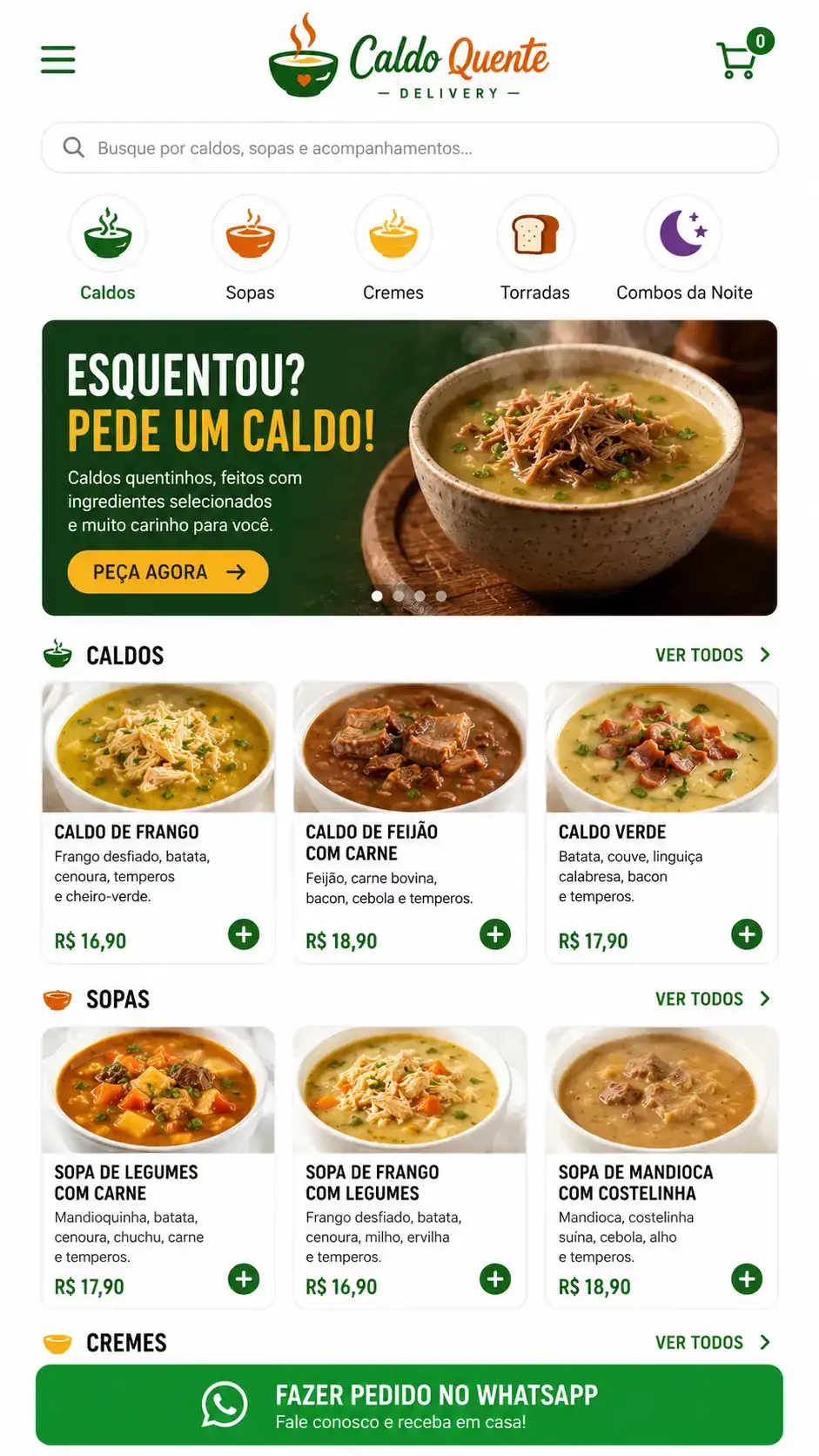 Criação de site para Caldos Delivery