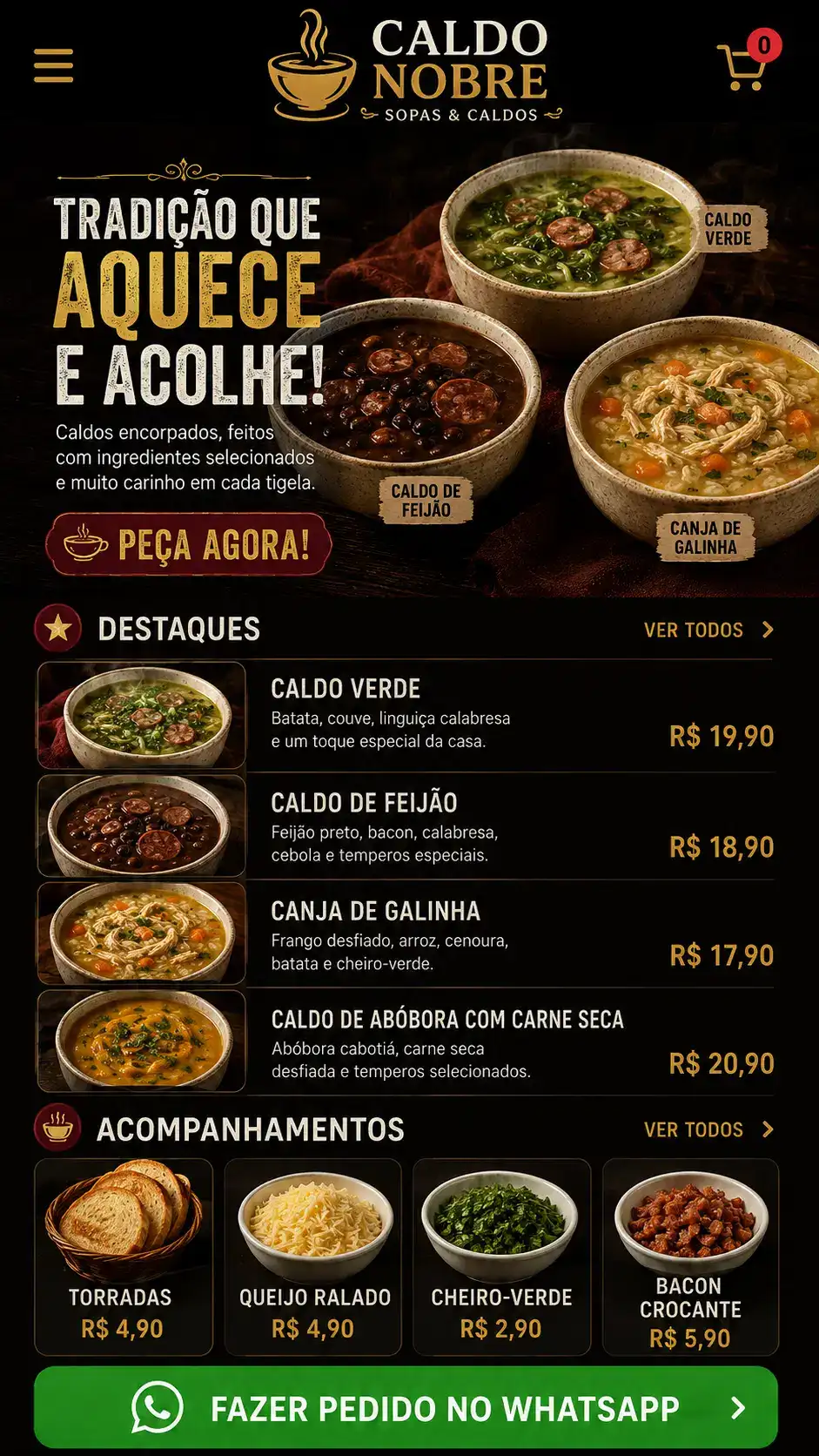 Criação de site para Delivery de Caldos