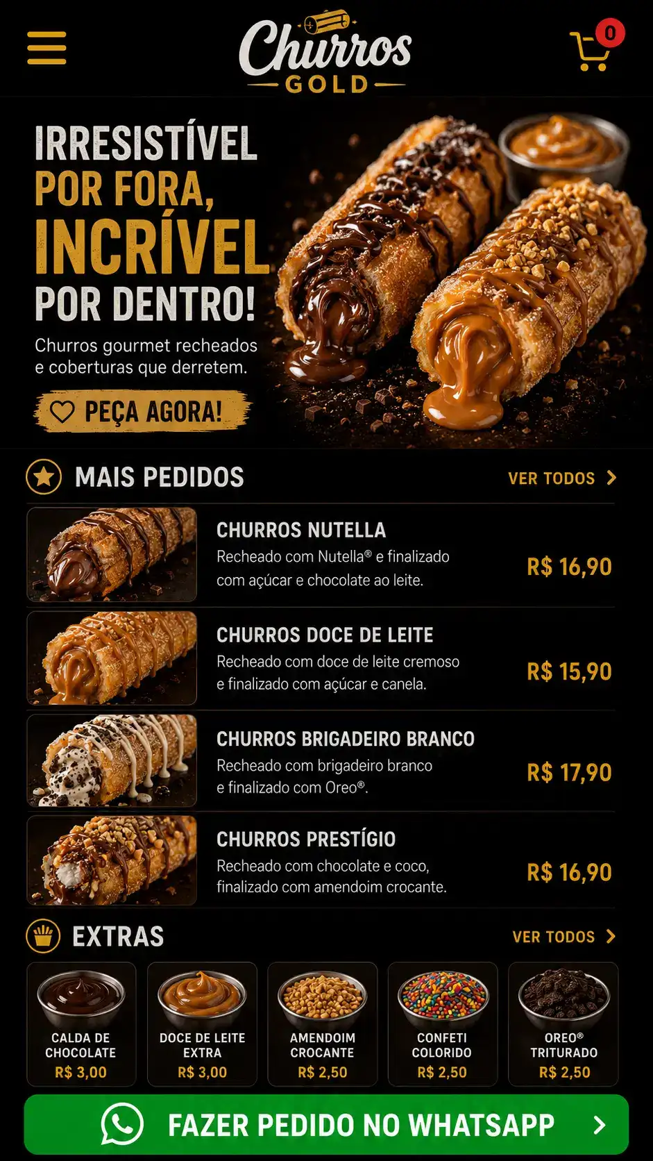 Criação de site para Churros Delivery com Cardápio Online