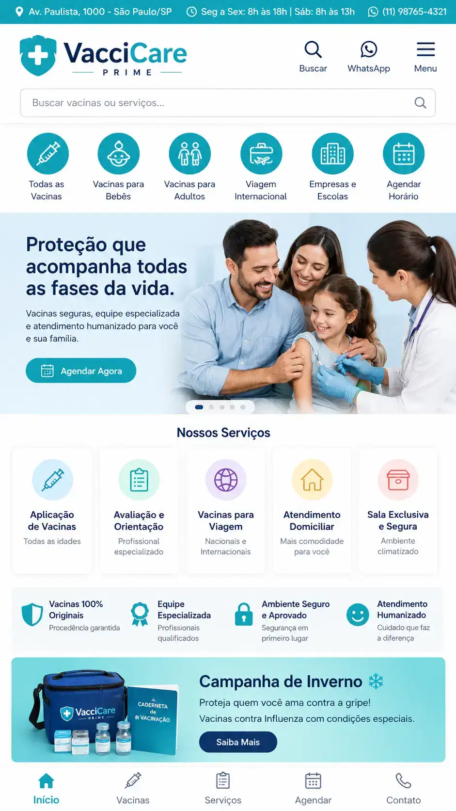 Criação de site para Clínica de Vacinação